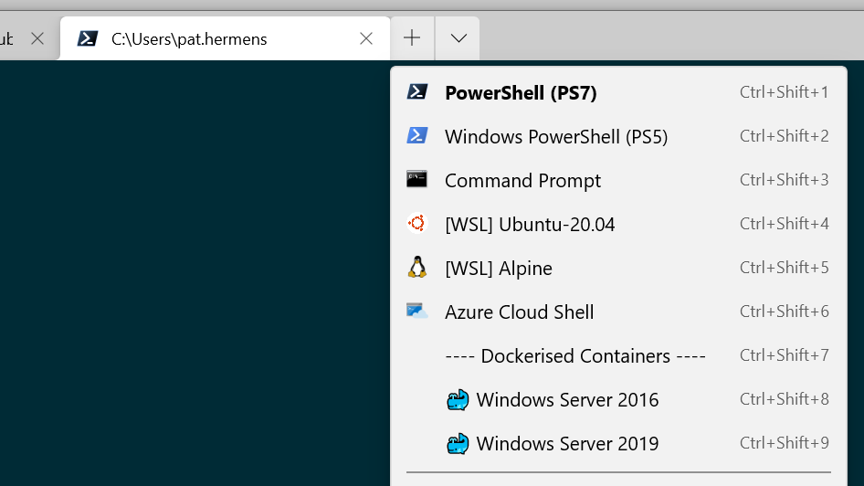 Windows Terminal drop-down menu